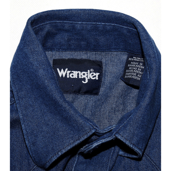 Wrangler Men's Long Sleeve Button Front Western Denim Spellout Shirt Size Medium - Picture 9 of 10